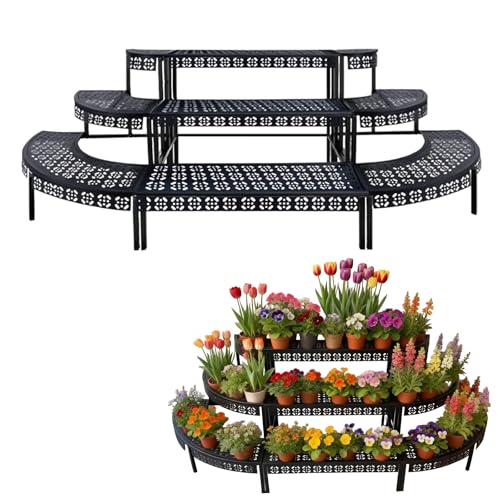 Jidanmian 3 Tier Metal Plant Stand Flower Pot Rack, L190cm/74.8in Large Stepped Commercial Space Potted Plants Display Shelf, for Indoor Outdoor Enterprise Company Gardens Balcony