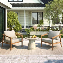 Christopher Knight Home Set of 2 Leland Patio Furniture Acacia Wood Club Chairs, Outdoor Lounge Chair, Relaxing Armchair/Accent Chair, Removable Cushion, Deep Seating, Sturdy Construction, Teak+Beige