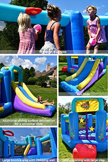 Bounceland Pop Star Inflatable Bounce House with Slide and Basketball Hoop Blue