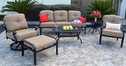 theWorldofpatio Elizabeth Cast Aluminum Powder Coated 6-piece Seating Set with Sunbrella Cushions - Antique Bronze