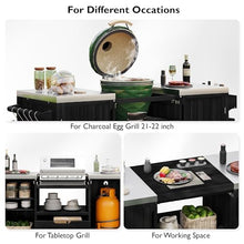 Merax 66.5" Outdoor Kitchen Island for Big Green Egg, Grill Cart with Stainless Steel Top, Solid Wood Grill Table with Storage Cabinet & Wheels, Compatible with Kamado Joe