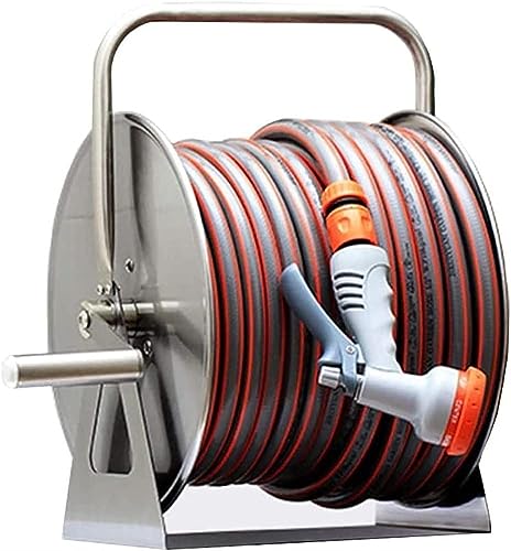 DSWMY Garden Hose reels Hose Reels,Washer Reel, Garden Stainless Steel Hose Reel,Watering Car Washing Hose Reel Wall-Mounted Collection Pipe Frame Water Pipe Storage Rack Hose Reels(30m)