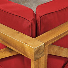 GDFStudio Outdoor Sectional Sofa Set | 3-Seater | Acacia Wood | Water-Resistant Cushions | Teak and Red