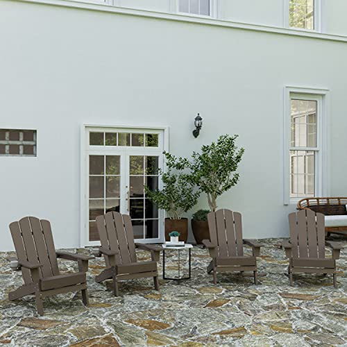 Merrick Lane Nassau Adirondack Chairs Set of 4 with Cup Holders Weather Resistant Brown