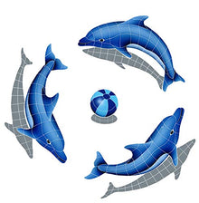 Dolphin Group Ceramic Swimming Pool Mosaic (Blue, 48" x 48" with Shadow)
