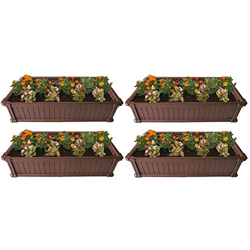 Modern Home Raised Garden Bed Kit - Stackable Modular Flower/Planter Kit (4'x2' Brown, Set of 4)