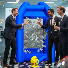 Sewinfla Inflatable Cash Cube Booth with Blower 8.2x5.2 x 5.2 ft Inflatable Money Grab Machine for Business Advertising Event Promotion(Bule)