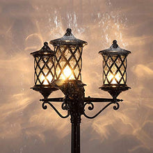 SDdPulse Street High Pole Light 3-Lights Retro Outdoor Path Glass Post Light European Ip55 Waterproof Garden Lawn Aluminum Column Lamp Park Community Pillar Light Stadium,Brass_Height 2.4m