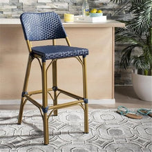 Home Square 30" Wicker Bar Stool in Navy and Gold - Set of 3