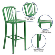 Flash Furniture Gael Commercial Grade 2 Pack 30" High Green Metal Indoor-Outdoor Barstool with Vertical Slat Back