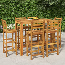 KUPTYERFG 7-Piece Garden Bar Set, Solid Acacia Wood Outdoor Dining Table and Chairs for 6 People, Rectangular Patio Bar Height Bistro Furniture Set for Backyard, Natural Brown