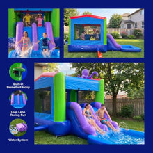 JumpOrange Commercial Grade Bounce House Water Slide with Splash Pool for Kids and Adults (with Blower), Wet Dry Use, Basketball Hoop, Outdoor Indoor, Birthday Party Rental (2 Lane Octopus)