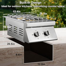 FammyLoft Liquid Propane Double Side Burners, 2x15,000BTU Built-in Double Grill Burners, Convertible to Natural Gas, 304 Stainless Steel Double Burners with Lid for BBQ Grill Island, Outdoor Kitchen