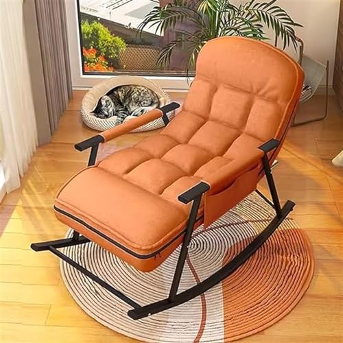 MHJKHG Rocking Chair Leisure Rocking Chair and Footstool Set, Adult Rocking Chair Adjustable Back Recliner Chair for Living Room Patio Balcony,Glider Rocker Upholstered Armchair，Orange One Size
