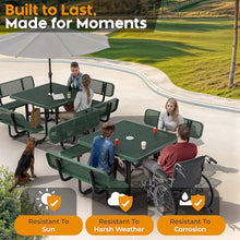 OUTTANS Metal Picnic Table (Green, 46 in Square with Back, Expanded Steel)