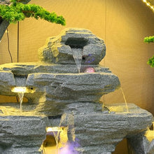 Zen Garden Landscape Waterfall Gray Rockery Fountain with LED Lights and Artificial Greenery – Tranquil Indoor/Outdoor Decorative Water Feature, Housewarming Gift(A)