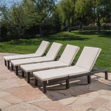 Noble House Jamaica Multi-Brown Wicker Chaise Lounge with Cream Cushion (Set of 4)