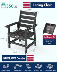 BRIOPAWS Outdoor-Dining-Chairs | Set of 2 | HDPE | Black | Patio Chair with Arms | Modern | All Weather | Oversized & Comfortable | for Deck Backyard Poolside Porch