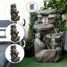 Alpine Corporation 40" Tall Outdoor Multitiered Rock Waterfall Floor Fountain with LED Lights, Natural Stone Look, Cascading Water Feature for Gardens, Patios, and Yards, Gray