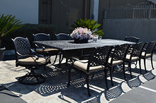 PatioLand Nassau Outdoor Patio 11pc Dining Set Extension 48" x 84"-108"-132" Cast Aluminum Dark Bronze (Sesame Cushions)