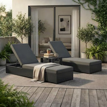 Outdoor Escape Powder-Coated Aluminum Chaise Lounges and Table 3 Piece Set, Pool Lounge Chairs Patio Lounger Poolside Sun Lounger for Outside, Gray Charcoal