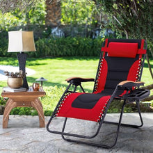 MAISON ARTS Oversized XXL Padded Zero Gravity Lawn Chair Foldable Recliner 30" Wide Seat Anti Gravity Lounge Chair Outdoor Camp Chair for Poolside Backyard Beach, Support 400lbs, Red