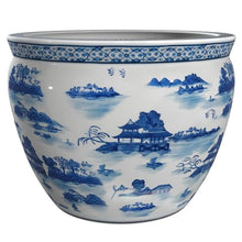Red Lantern 20" Porcelain Fishbowl Blue & White Landscape Planter