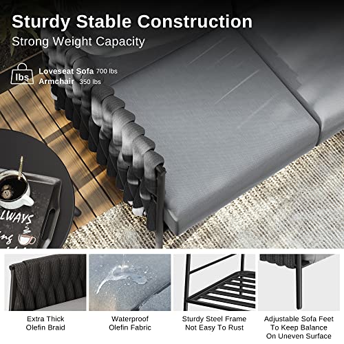 EAST OAK Life Chatter 4-Piece Patio Furniture Set Earth Black & Misty Grey