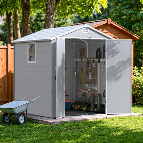 Devoko 6x6 FT Resin Shed with Floor, Outdoor Storage Sheds with Windows