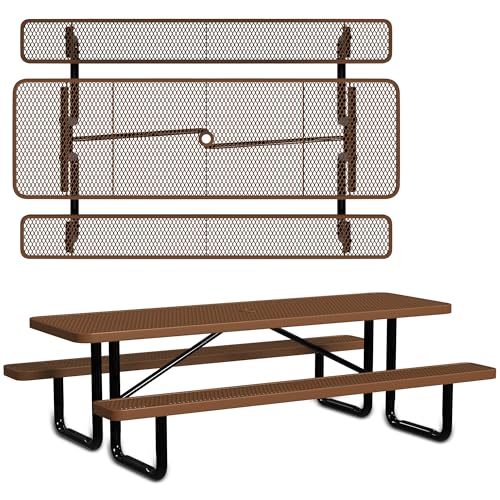 Leisure Craft 8' Rectangle Metal Picnic Table with Bench for 8, Made in USA