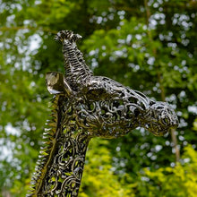 Zaer Ltd. 9 Ft Tall Mommy & 7 Ft Tall Baby Giraffe Iron Garden Statues Metallic Black and Silver