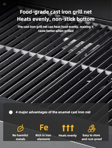 4-Burner Gas & Charcoal Combo Built-in BBQ Grill – Outdoor Tabletop Barbecue with Thermometer, Cast Iron Grates, Pull-Out Grease Tray – for Patio, Garden, or Backyard Use