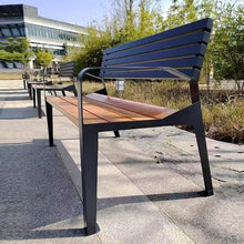 GRFIT Outdoor Bench Outdoor Bench with Back and Armrests, Triple Seat, Steel, Outdoor, Community, Wood, for Home, Balcony, Patio, Lounge Garden Bench (X-Large)