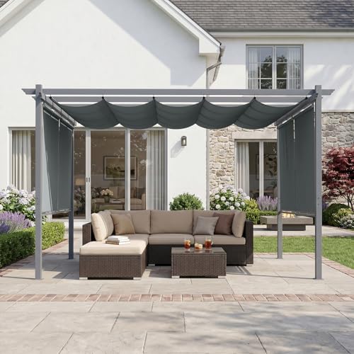 Aoodor 10 x 10 ft Outdoor Pergola with Retractable Shade Canopy, Grey