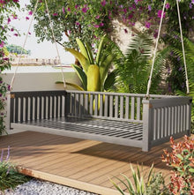 Twin Size Porch Swing Bed - Gray Acacia Wood Frame for Patio & Garden