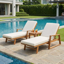 Christopher Knight Home Barde Set of 2 Patio Chaise Lounge Chair Outdoor with Cushion, Acacia Wood Poolside Sun Lounger with Armrests, 4-Position Adjustable Backrest Pool Lounger, Beige + Teak