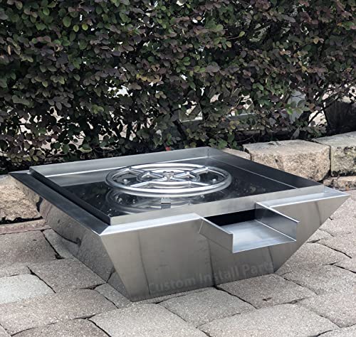 Custom Install Parts 24-Inch Stainless Fire Pit with Waterfall Column