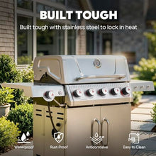 Feasto 5 Burner Propane Gas Grill with Side Burner and Sear Burner, Silver
