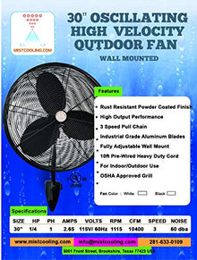Outdoor Patio Fan - Wall Mount Mist Fans - Waterproof - Industrial Grade Fan - High-Velocity Fan - For Patio, Industrial, Warehouse, Barns, Dust Control Application (24" Fan - Oscillating - Black)