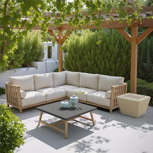 Zuo Teras Sectional Gray, Brown Sectional, Modern Style, Patio Furniture, Outdoor Fabric, Seats up to 4, Acacia Wood, Outdoor Living, 94.5" W x 94.5" D x 31.5" H, Non-Stackable