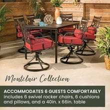 Hanover Montclair 7-Piece Outdoor Dining Set with 6 Swivel Rockers Chili Red