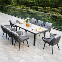 Astomi Outdoor Patio Dining Sets, 9 Pieces Rattan Patio Furniture Table and Chairs for 8 with Cushions, for Backyard, Balcony and Garden, Light Grey