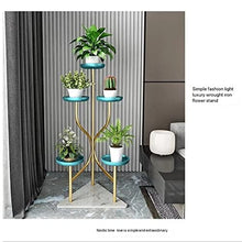 iumLeap Light Luxury Wrought Iron Flower Stand Living Room Floor-Standing Marble Minimalist Flower Pot Stand Indoor Multi-Layer Plant Display Stand, Blue