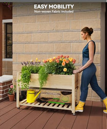 Sturdy Elevated Wooden Raised Garden Bed with Wheels and Legs – Large Planter Box with Storage Shelf, Protective Liner – Ideal for Vegetables, Herbs, Flowers – Outdoor Patio, Balcony, Backyard –
