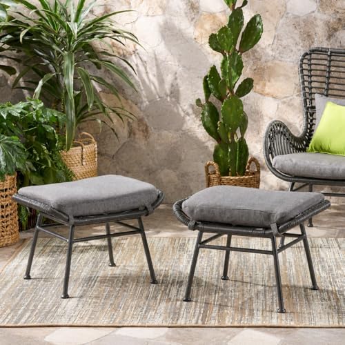 Cvqza Montana Outdoor Ottoman, Faux Rattan Patio Furniture, Comfortable Cushioned Seats, Stylish Garden Decor, Versatile Seating for Backyard, Poolside, or Balcony, Set of 2