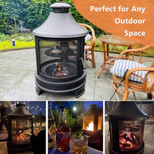 Naturalpowev 2 in 1 Fire Pit for Outdoor, Wood Burning Fire Pit & Metal Chiminea Fireplaces with Spark Screen Doors & Grill Grate, for Outside Patio Garden Backyard Bonfire Party
