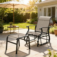 Amgalers Outdoor Glider Chair with Ottoman, Mesh Patio Glider, Anti-Rust Steel Frame, Anti-Slip Pads for Porch Garden Backyard(Gray)