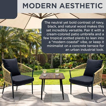 Alpine Corporation VTFAM166A 3-Piece Outdoor Patio Bistro Set – Wooden Accent Table & 2 Wicker Armchairs with Seat & Back Cushions – Modern Indoor/Outdoor Conversation Set, Natural & Black