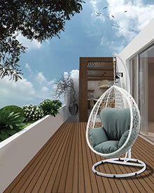 Green and White Hanging Pod Wicker Patio Swing Chair