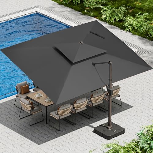 Ombrellon 10 X 13 FT Cantilever Patio Umbrella Outdoor with Lights & Base